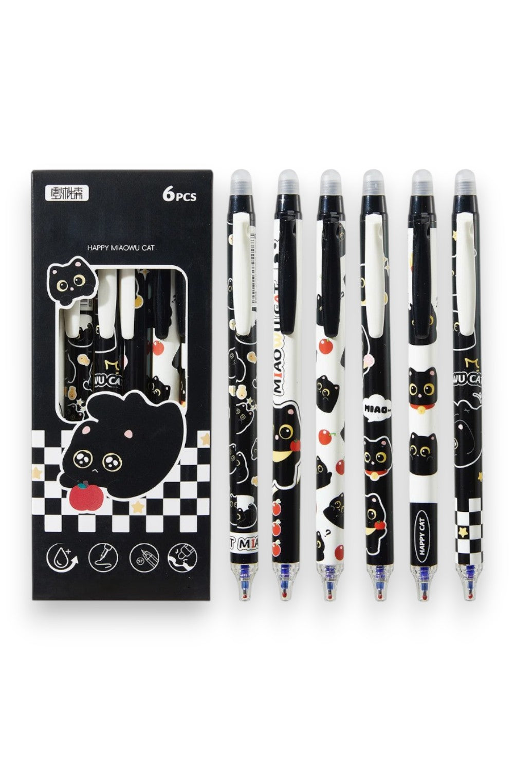 Set 6 Penne Gel Cancellabili "Cute Cats" – Tratto 0.5mm Blu, Asciugatura Rapida e Anti-Sbavatura